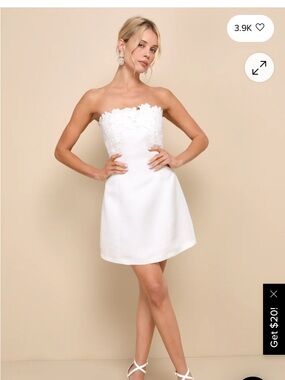 Lulu's White Unforgettable Icon White Satin Strapless Floral Mini Dress